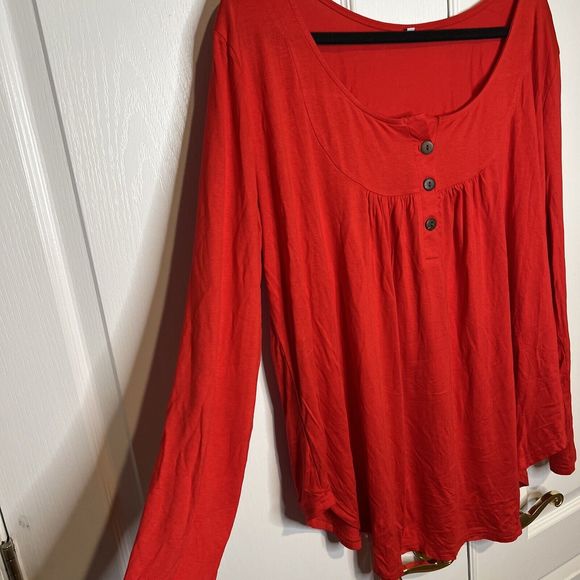 Women’s Blouse 2X Long Sleeve Boho Button Up Flowy Tunic Blouse Red Rayon - Picture 7 of 11